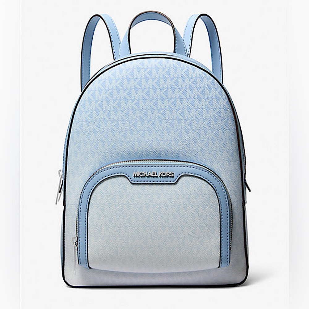 Michael Kors Baby Blue & White Monogram Jaycee Backpack New with Original Tags